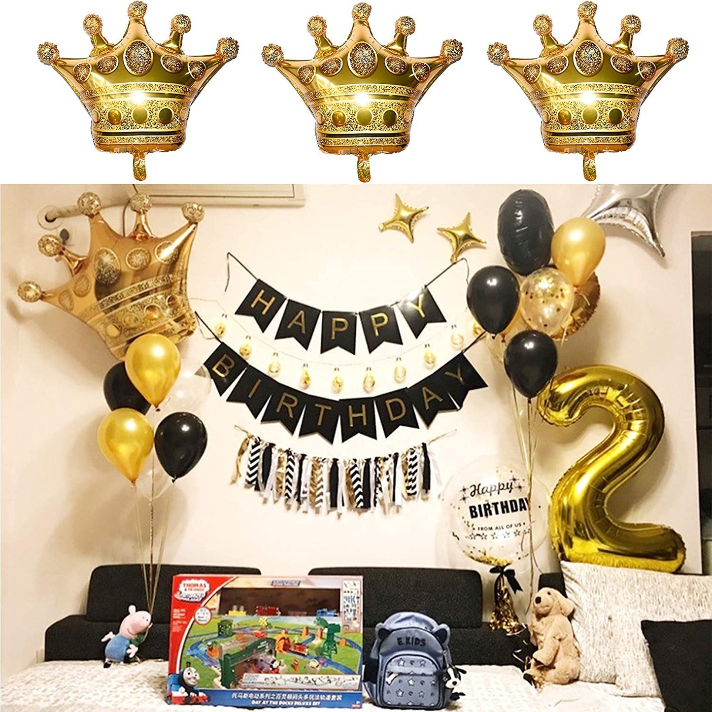 Myubwtf 24 Pieces 15 Inch Large Gold Crown Balloons, Giant Foil Cap Balloon, Aluminum Foil Helium Balloons For Birthday Wedding Party Decorations Anniversary Party Halloween Christmas (15-Inch)