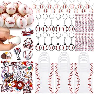 WinnerWhy 157 Pcs Baseball Party Favors Supplies Set Bulk Baseball Goodie Bags Stuffers Keychain Mini PU Foam Balls Hairbands Ne