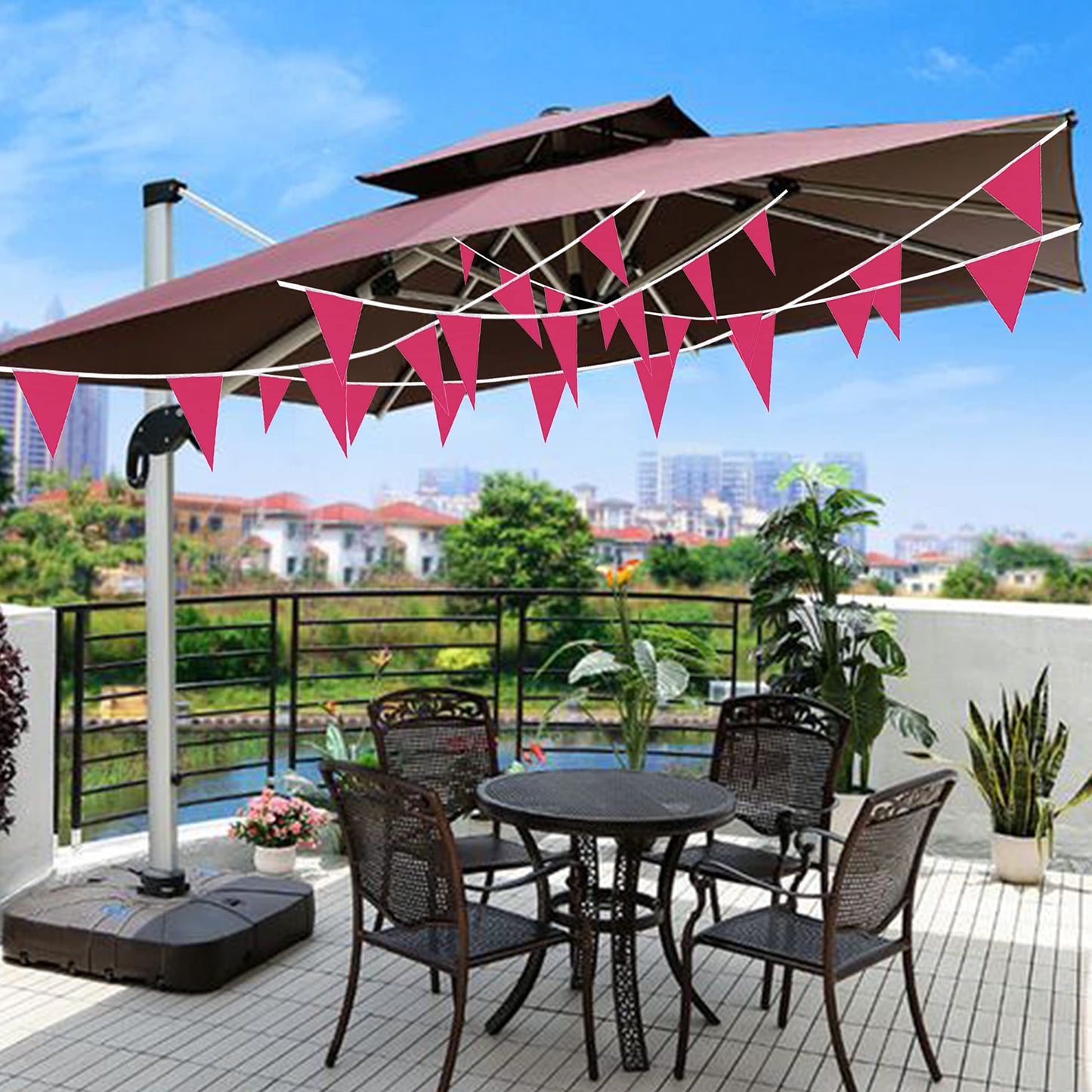 Consummate 100 Feet Rose Pink Pennant Banners Flags String Hanging Triangle Bunting Flags For Grand Opening,Kids Birthday,Party