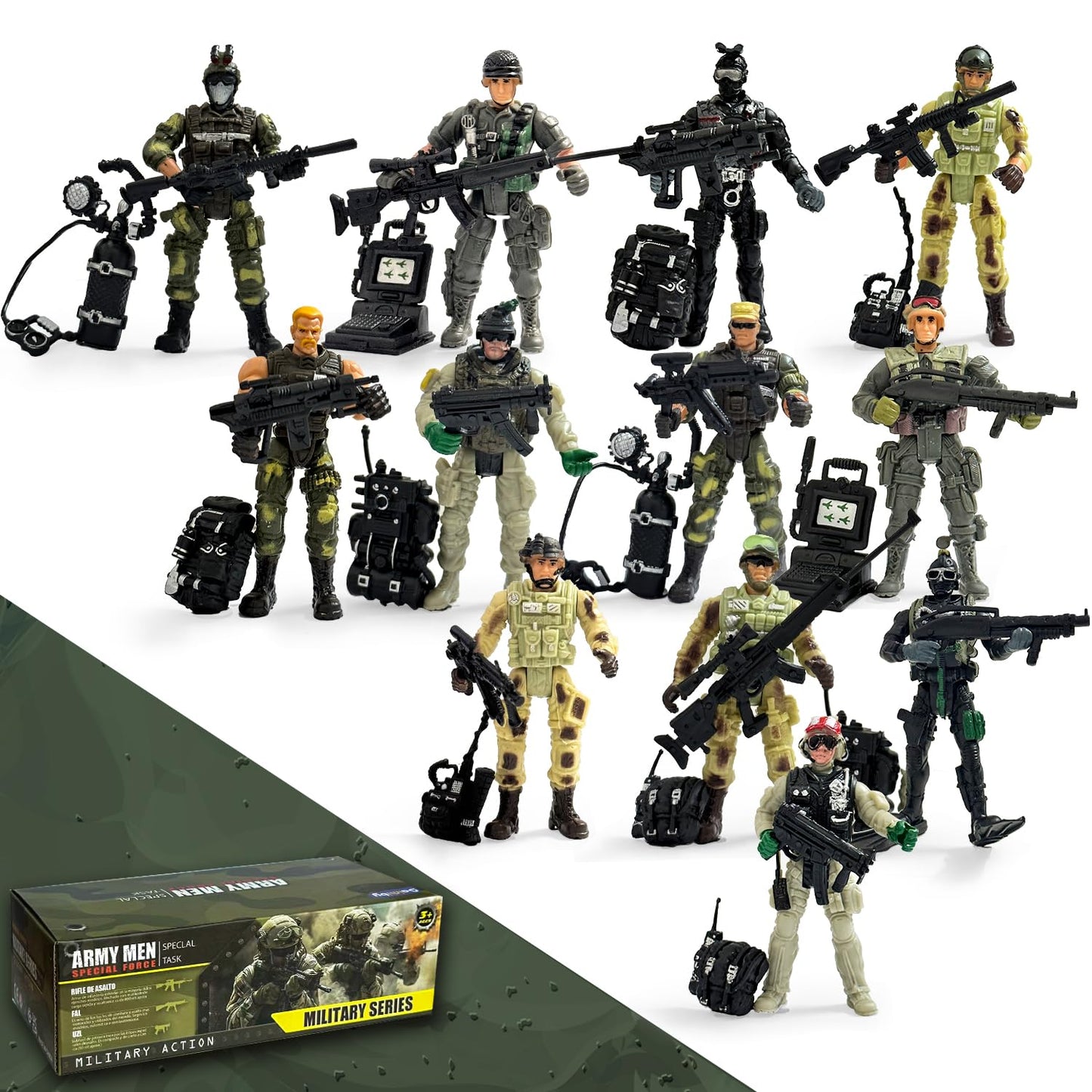 Baimiby Army Men Soldiers  12 Pcs Soldiers Toy Special Force Action Figure with  Military Soldier Playset Army Toy Set Birthday Gift for Toddler Boy 3+