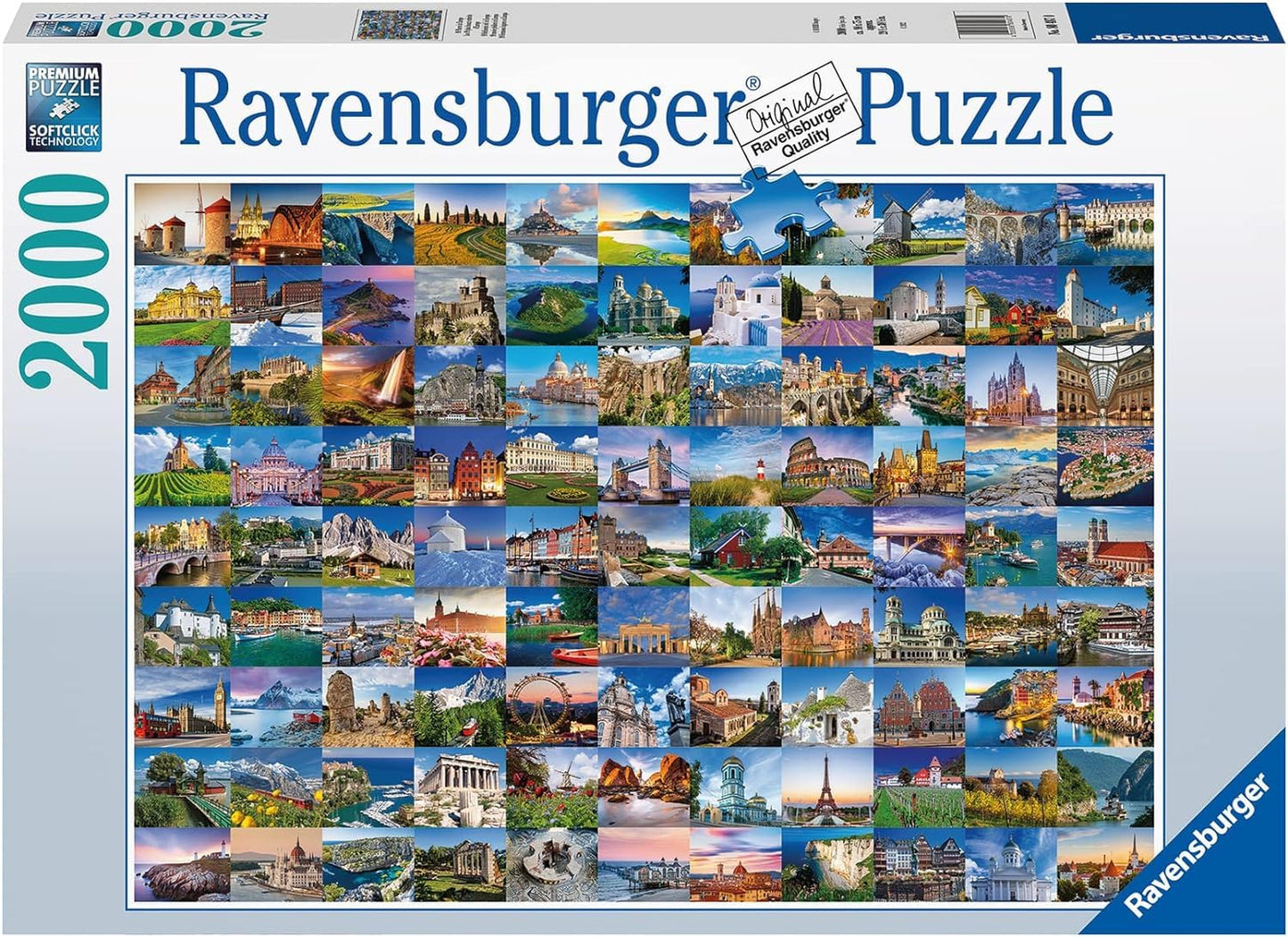 Ravensburger 1000 Piece Jigsaw Puzzle - 99 Places in Europe, Multicolor, Cardboard, 39 x 30 cm, Model 80487