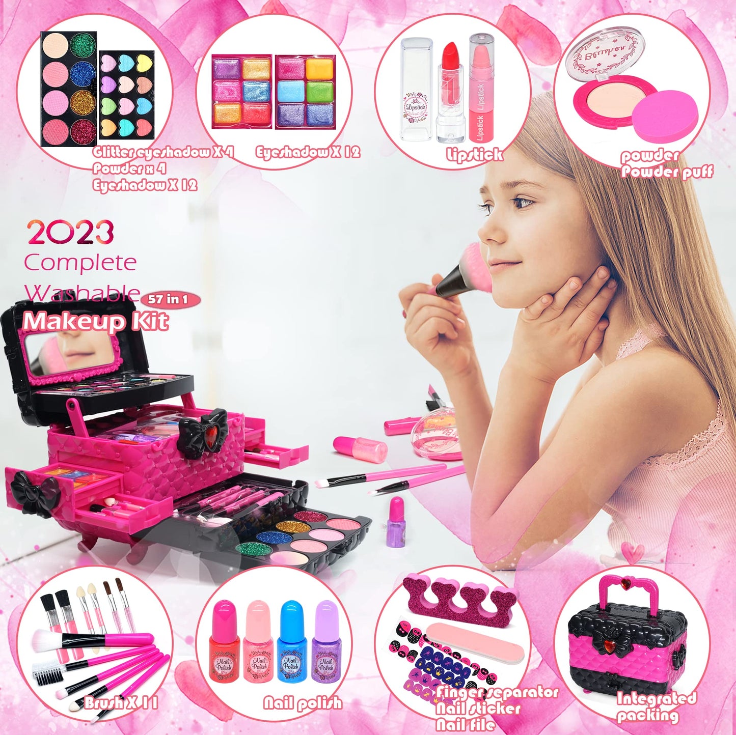 Kids Makeup Kit Toys for Girls - Child Real Makeup Toys for Girls, Washable Make Up for Little Girls, Non ToxicToddlers Pretend