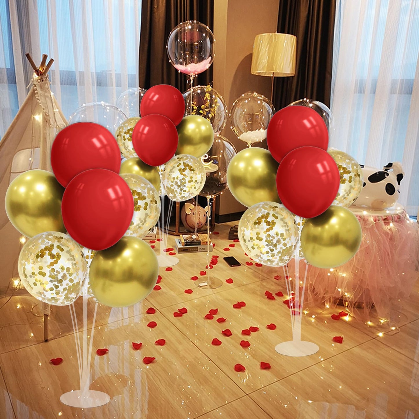 Zjdhpty Red And Gold Balloon Stand Centerpiece Table Decorations For 49Ers Party Birthday Graduation Wedding Mother'S Day Annive