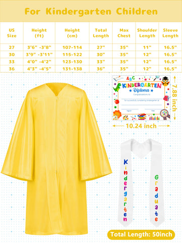 Qzyl Kindergarten Graduation Cap And Gown, Unisex Congrats Grad Outfit With Tassel & Certificate For Preschool Kindergarten