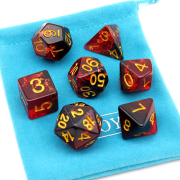 PJOY Red and Black Resin Dice Set DND Dice with Gold Flakes Polyhedral Dice D&D Dungeons and Dragons DND Gifts