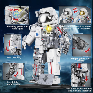 Space Astronaut Building Set Compatible With Lego Space Model With Led Light Fors Adults Gifts For Boys 6+, 907 Pcs Cool Collectible Gift Toys For Adults