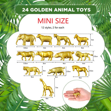 Deekin 24 Pcs Gold Plastic Animal Figurines Toys Zoo Safari Animal Figures Safari Animals Figurines Decor Mini Jungle Animal Cak