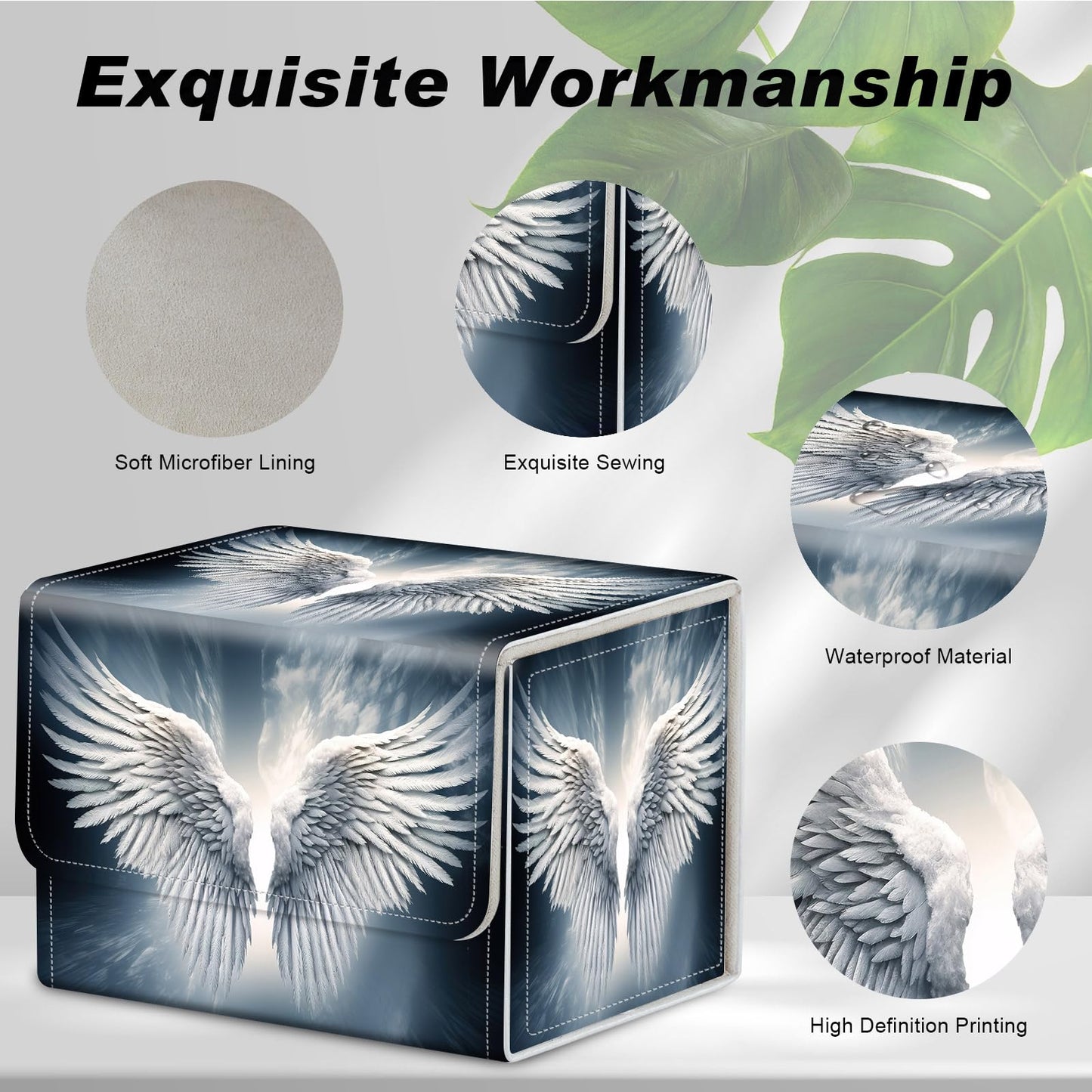 Card Game Storage Box TCG Deck Box MTG Card Box Organizer Trading Card Case Commander Deck Box TCG Card Storage Box Magnetic Closure Creative Pattern Up to 200 Cards  Sacred Angel Wing