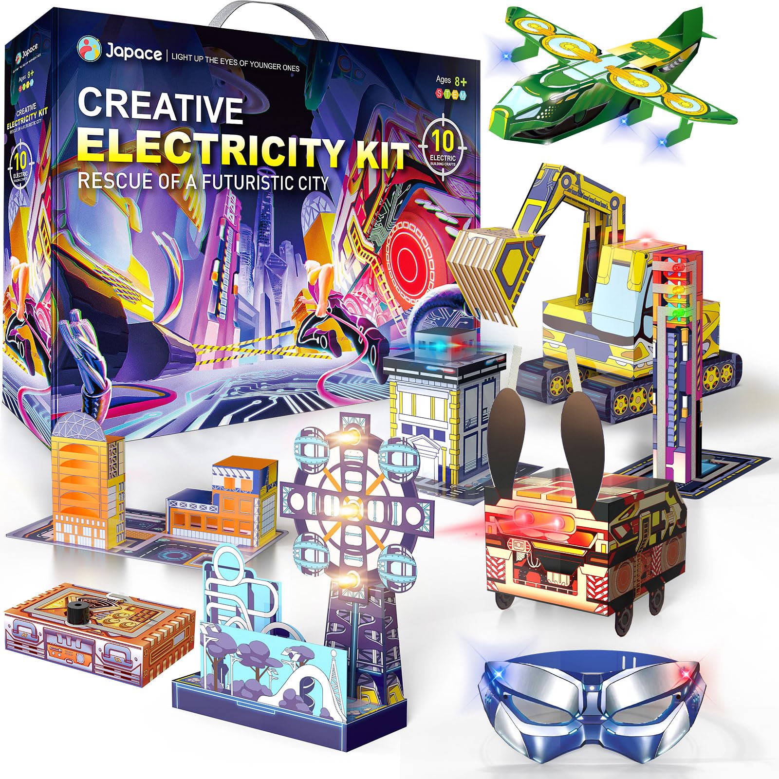 Japace Electricity Science Kits for Kids Age 8-10-12-14, 10 STEM Projects, Paper Circuits Activities, Physics Lab Experiments fo