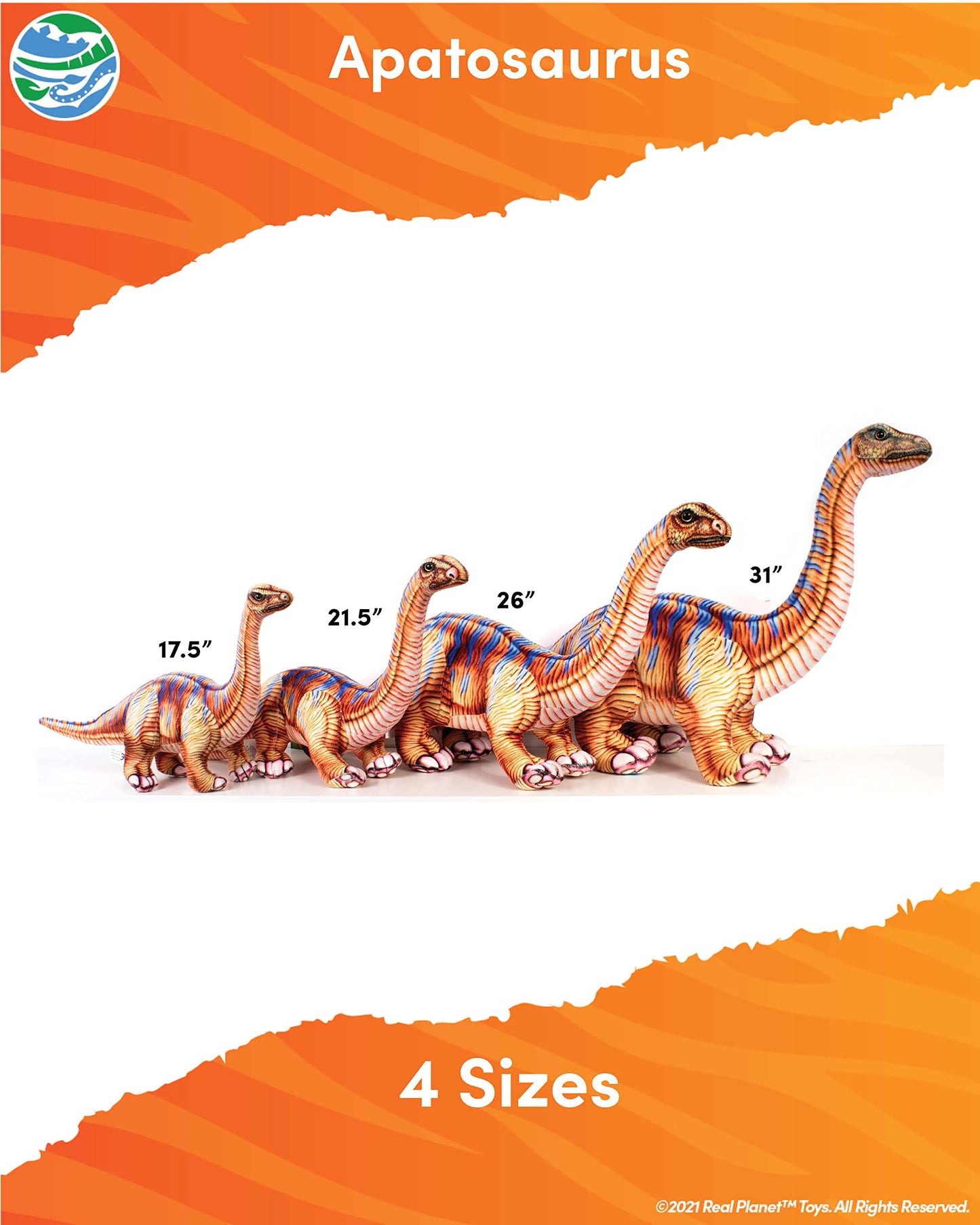 Real Planet 31' Dinosaur Plush Toy - Dinosaur Stuffed Animals, Dino Plushie, (17.5' Brown Apatosaurus) (17.5' Long)
