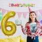 6 Year Old Birthday Balloons For Kids, Laser Gold Self Inflating Giant Mylar Number 6 Balloons, Foil Iridescent Globos Dorados 4
