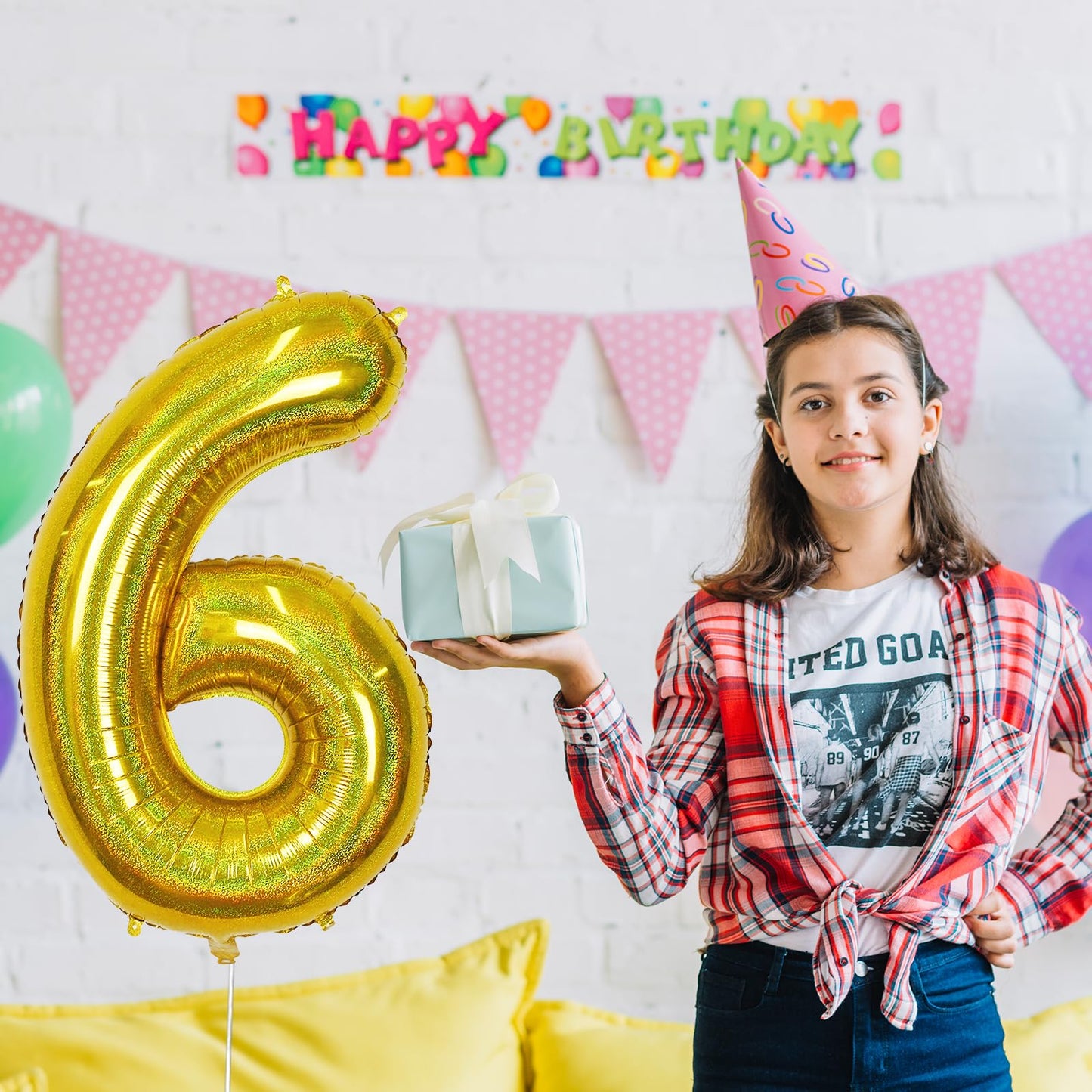 6 Year Old Birthday Balloons For Kids, Laser Gold Self Inflating Giant Mylar Number 6 Balloons, Foil Iridescent Globos Dorados 4