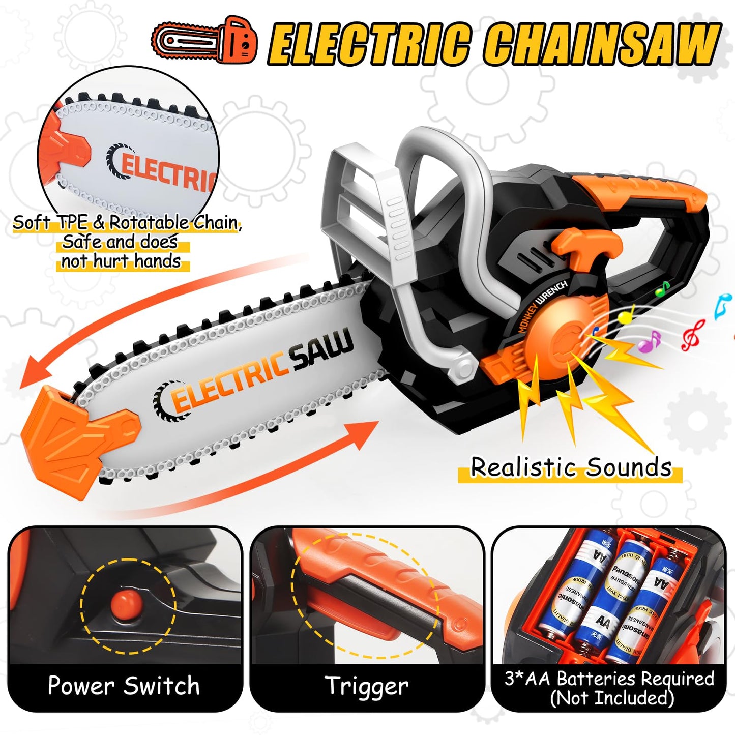 Kids Tool Set Toys, 48 Pcs Toddler Tool Set with Portable Tool Box, Electronic Toy Drill & Electric Chainsaw, Construction Tools