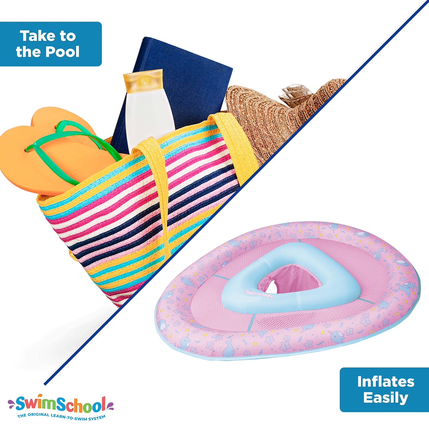 Swimschool Lil Narwal Baby Pool Float - 6-24 Months - Infant Swim Float With Splash & Play Activity Center And Safety Seat - Pin
