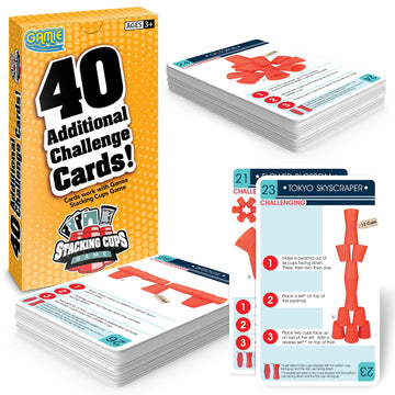Gamie Challenge Cards For Stacking Cups Game - 40 Additional Cards With Instructions - 20 Medium And 20 High Difficulty Cards For Next Level Fun - Stacking Cups Sold Separately