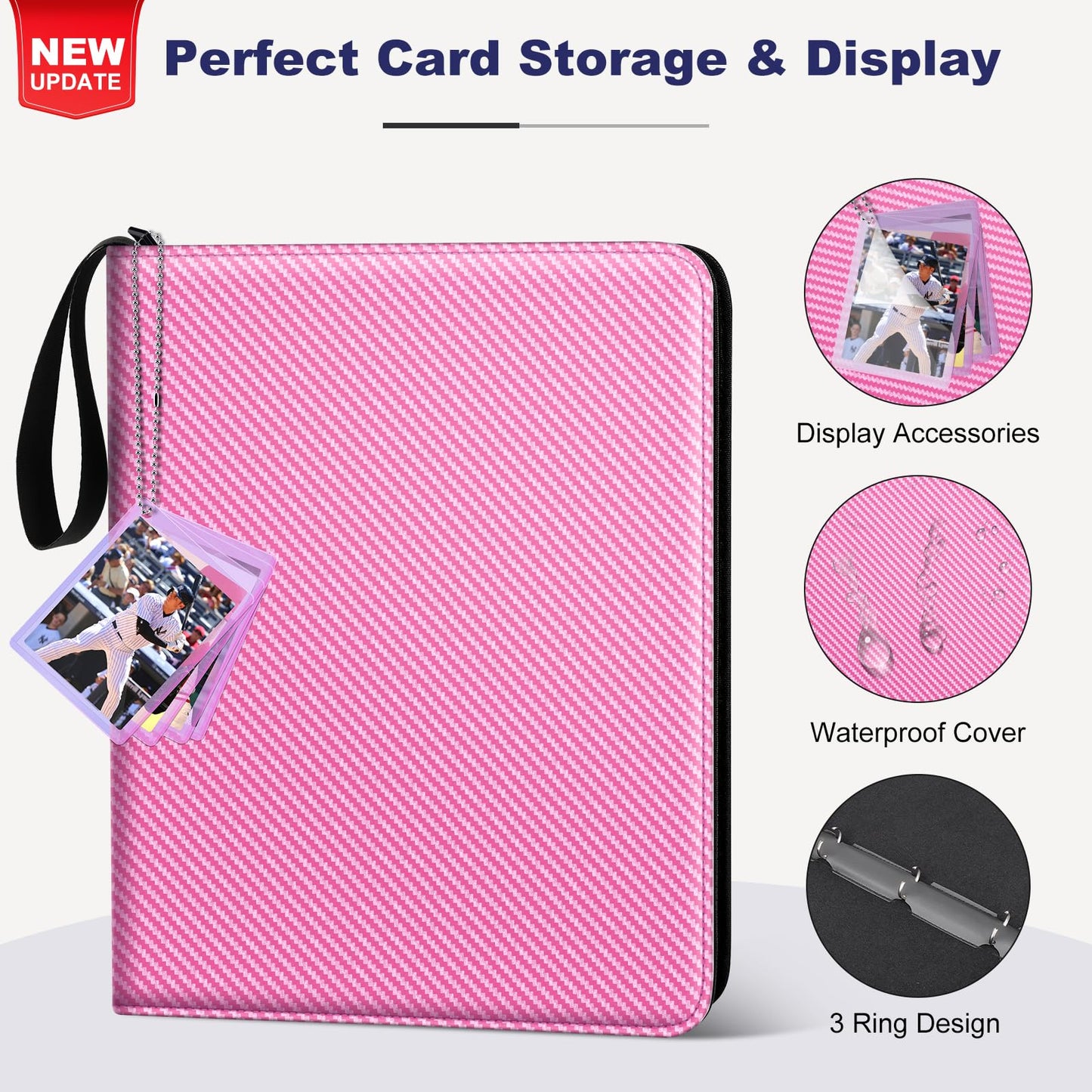 Mlikero Trading Card Binder  9 Pocket Card Binder with Card Display  720 Double Sided Pocket Sports Card Binder  enhanced Card Binders Compatible with MTG  TCG  Baseball Cards(Pink)