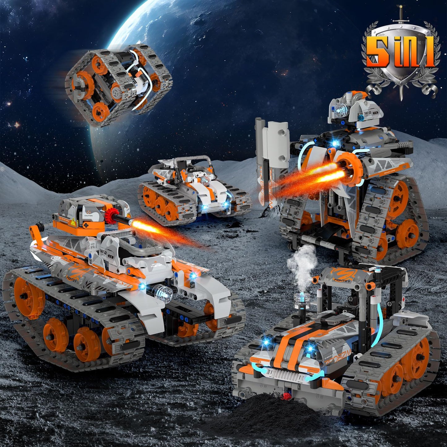 5In1 Stem Building Toys For Kids 6-14, Remote & App Controlled Mech Robots/Heavy Tanks/Tracked Racer Stem Building Kit For Kid S