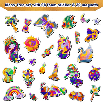 Yazhiji Foil Art Craft Kits for Kids Mermaid Mega Mess -Free Fun Activity Set for Child, DIY Printing Craft Kits for Ages 4 5 6