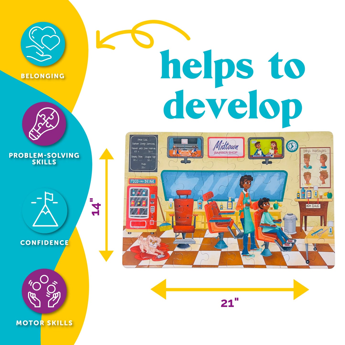 Upbounders- A Day At The Barbershop 48 Piece Floor Puzzle, Beginner Puzzle For Toddlers Kids - African American Boy - Ages 4-8 (Multicultural)