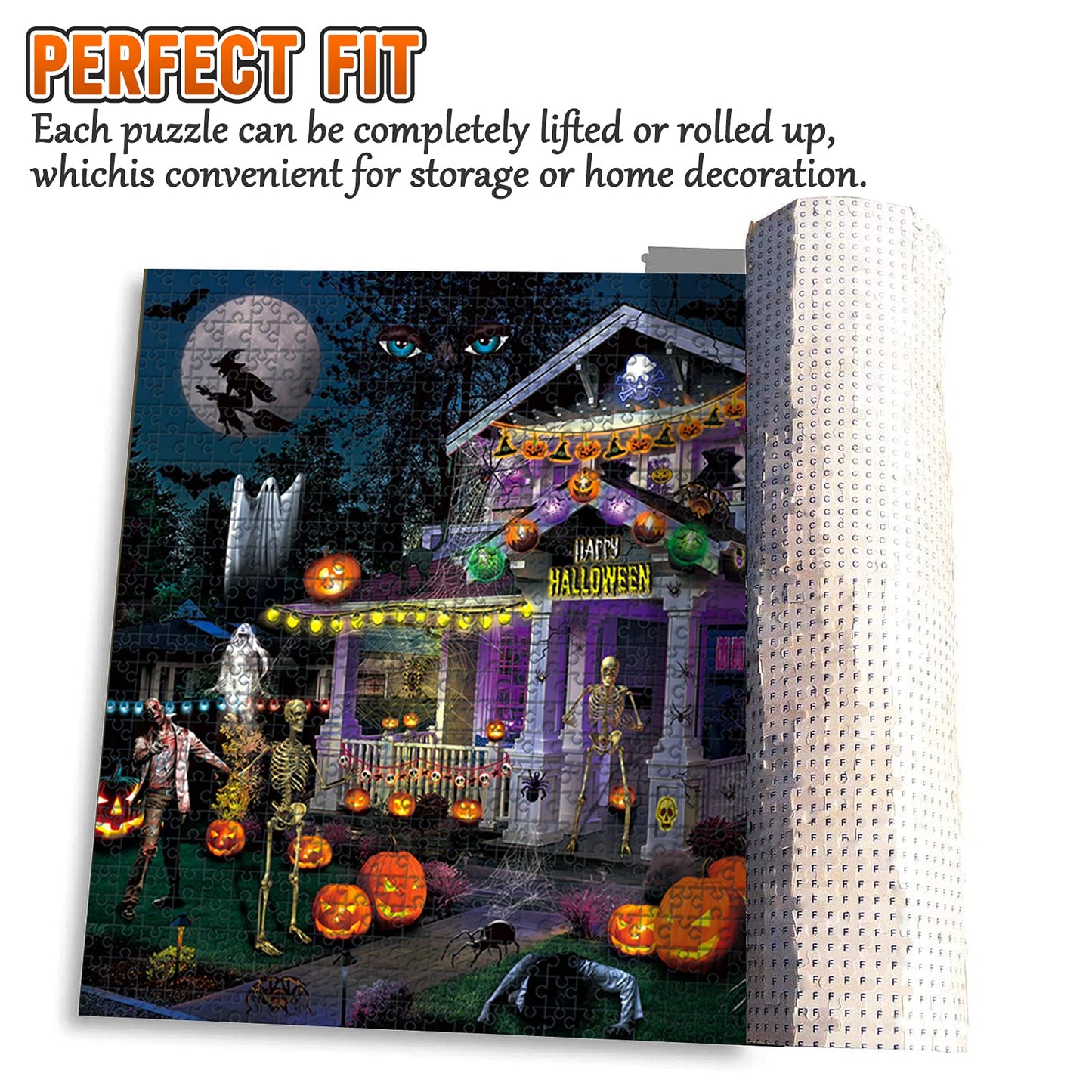 Badus Jigsaw Puzzles For Adults 1000 Pieces - 27.5'' X 20'' Fall Halloween Horror Haunted Mansion House,Pumpkin,Skeleton,Ghost G