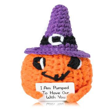 Djianrang Halloween Pumpkin Handmade Positive Crochet With Inspirational Card Emotional Support Wool Ornament Mini Positive Knit