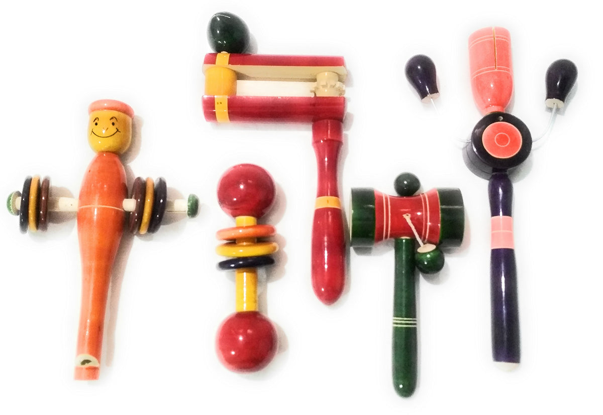 Crafts India Handcrafted channapatna Wooden Rattle Set Toys / Dolls5 pcs