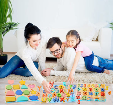 Wooden Puzzles For Toddlers, Voamuw Alphabet Number Shape Learning Education Preschool Toys For Kids Ages 3-6 Years Old (Set Of