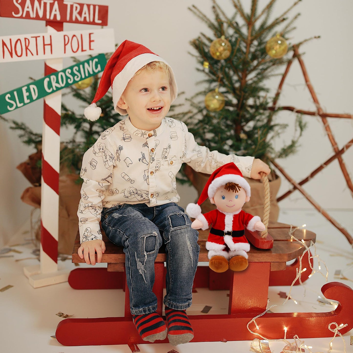 June Garden 14' Soft Dolly Santa - Stuffed Soft Baby Boy Doll For Birth And Up - Christmas Special Edition