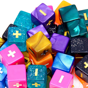 Sumind 40 Pcs Fudge Dice with 2 Black Velvet Bags Plus Minus Dice Multicolored Acrylic Dice Toys with Plus, Minus, and Blank Sid