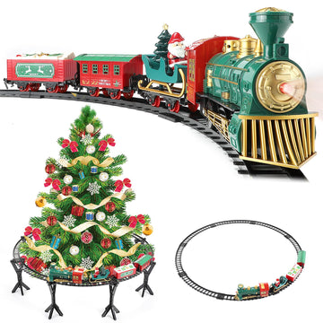 Train Set - Christmas Train Set Around & Under The Tree, Electric Train Set With Light & Sound, Battery Operated Kids Train Toys