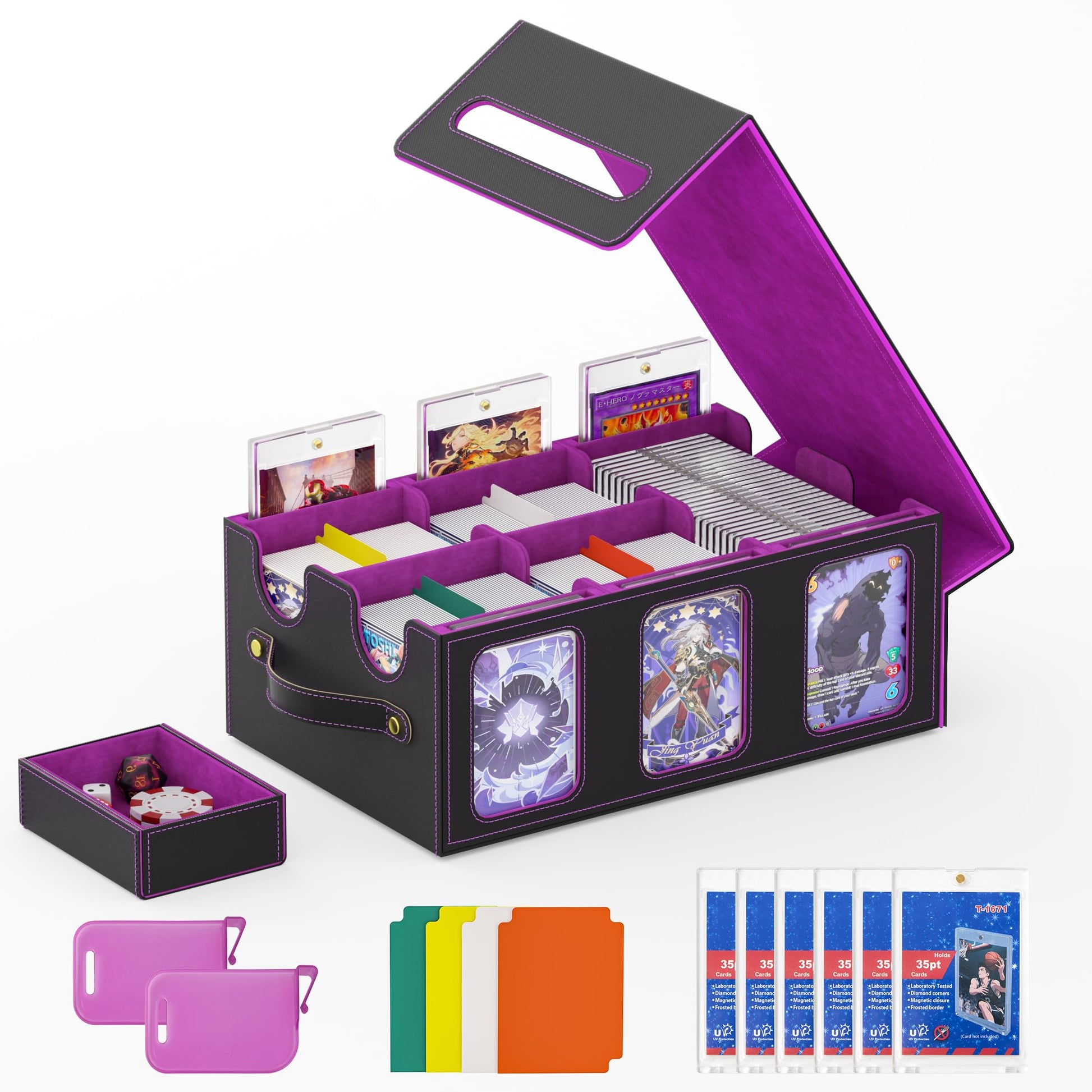 Oneyus MTG Card Storage Box-Massive 3600+Leather Magnetic Deck Box w/Commander Display | Includes: 6 Toploaders, 4 Dividers, 2 S