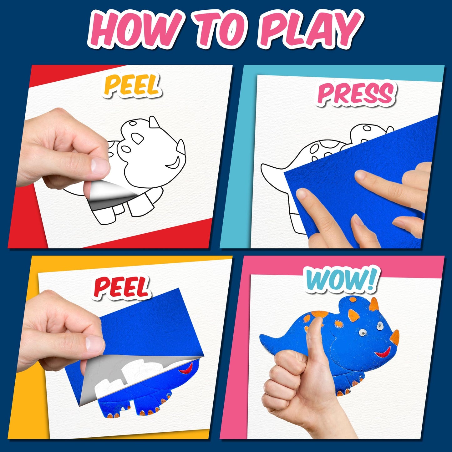 Playbees Foil Art Kit Dinosaurs - Preschool Arts and Crafts Kit for Kids- No Mess Art for Boys & Girls Ages 4, 5, 6, 7, 8, 9 Yea