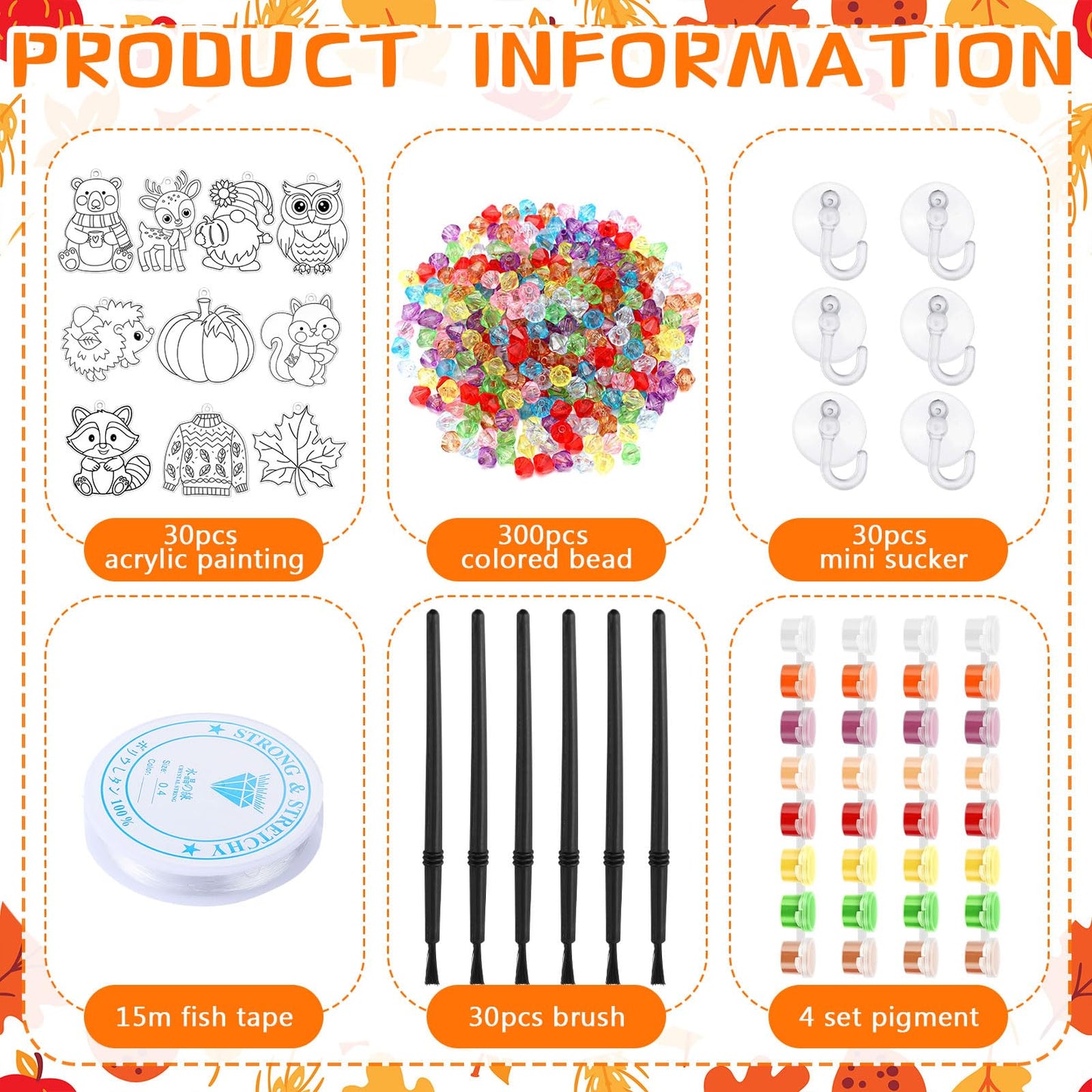 Beeveer 30 Sets Fall Animals Suncatchers Art Kits DIY Thanksgiving Squirrels Owl Suncatcher Crafts Paint Your Own Window Ornamen