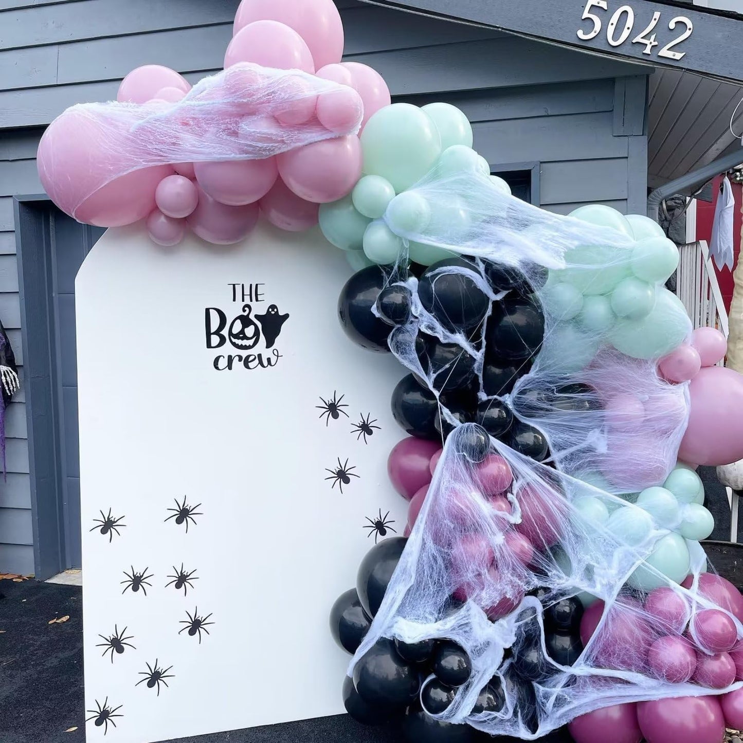 Halloween Party Decorations Balloon Garland Kit, 130Pcs Black Green Pink Latex Balloons Garland With Double-Layered Retro Peach Balloons Boo Foil Balloons Spider Web For Kids Halloween Party Supplies