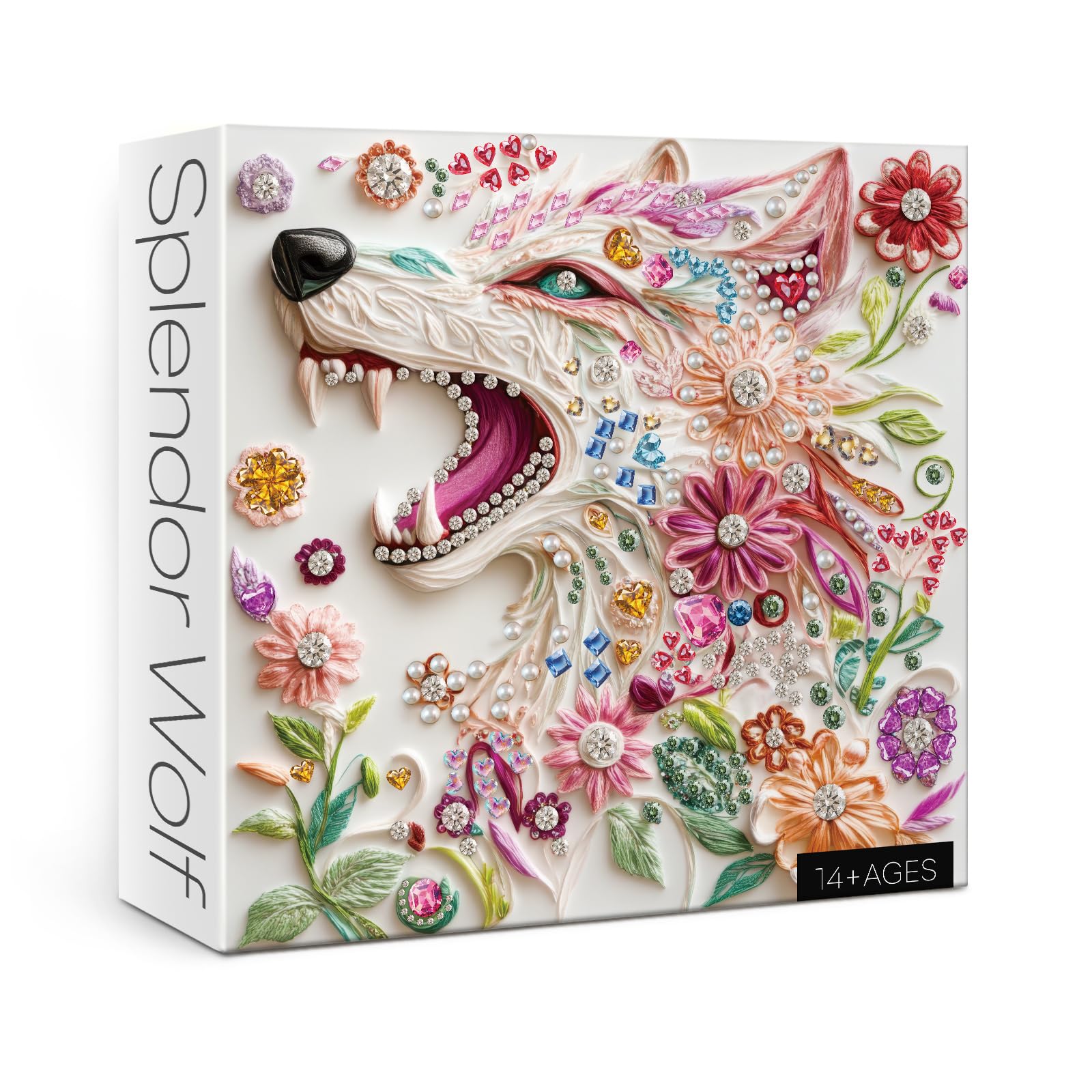 3D Crystal Wolf Puzzles for Adults 1000 Pieces, Colorful Jewel Animals Jigsaw Puzzles, Beautiful Diamond Flower Fantasy Puzzle
