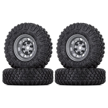 WONFAST 4PCS 1.55 inch 85mm Rubber Terrain Crawler Tires Metal Beadlock Wheel Rims Tires Set Compatible with 1/10 RC Crawler Car