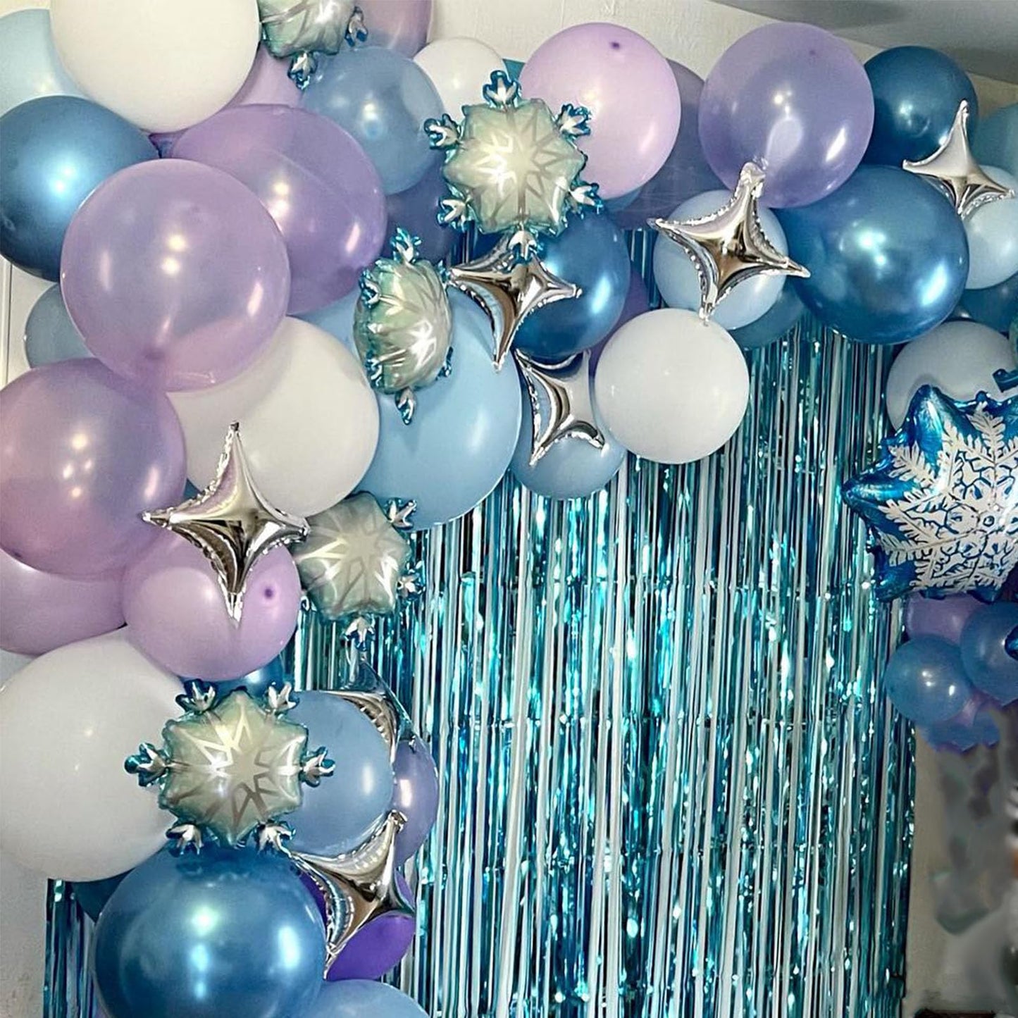 Paready Frozen Balloons, 60 Pcs 12 Inch Purple Blue Balloons White And Snow Confetti Latex Balloons For Girls Frozen Theme Party