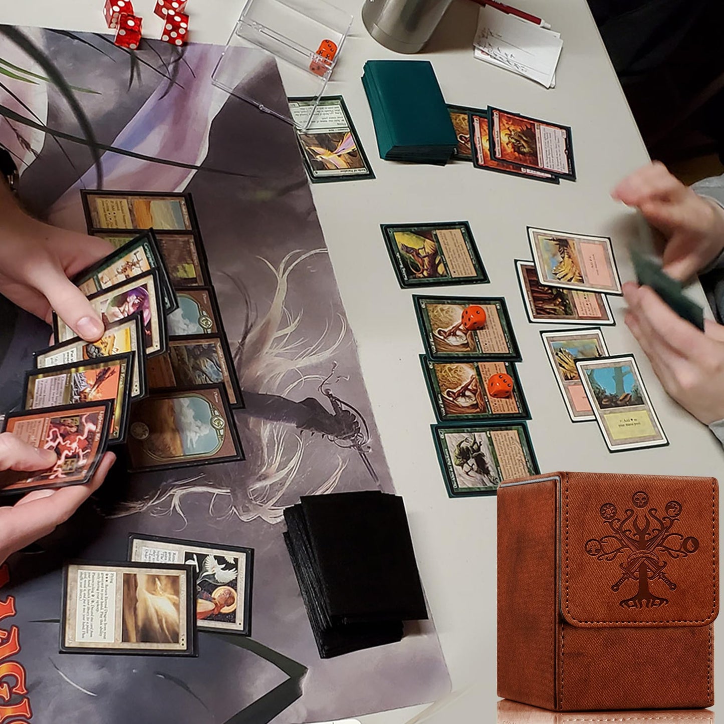 PROMAXIBINDER MTG Card Deck Box  Commander Deck Box Fits 100 Single Sleeved Cards  Storage for TCG/MTG Crads  PU Leather Strong Magenet (Brickred  Tree)