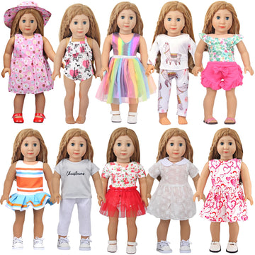 Augfrog 10 Sets Of 18 Inch American Doll Clothes, Including 10 Of Doll Clothing Dress Outfits For Gift Dolls, Birthday Gifts For
