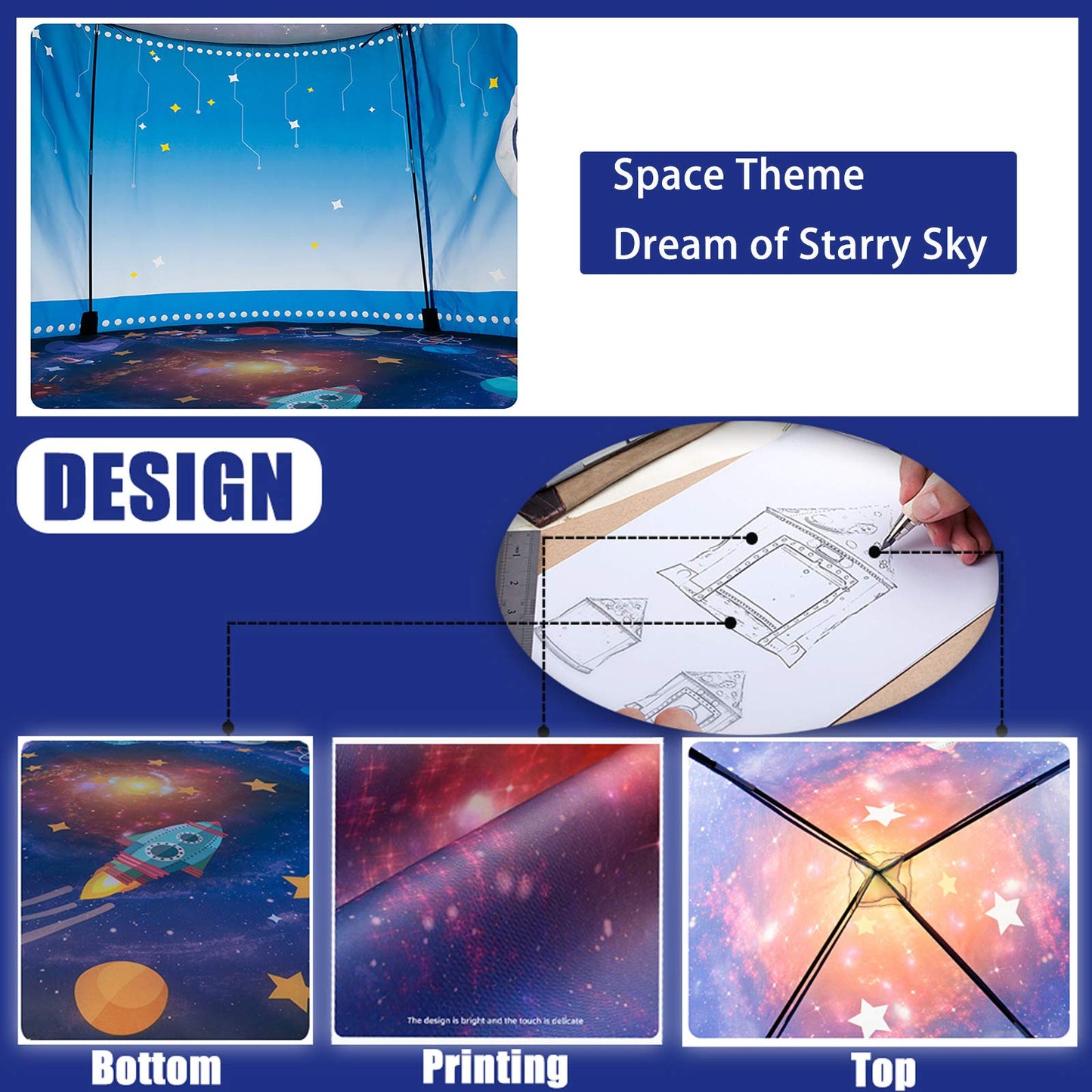 WillingHeart Rocket Ship Play Tent - Foldable Indoor/Outdoor 53”H x 40” - Kids Astronaut Space-Themed Toy for Boys & Girls
