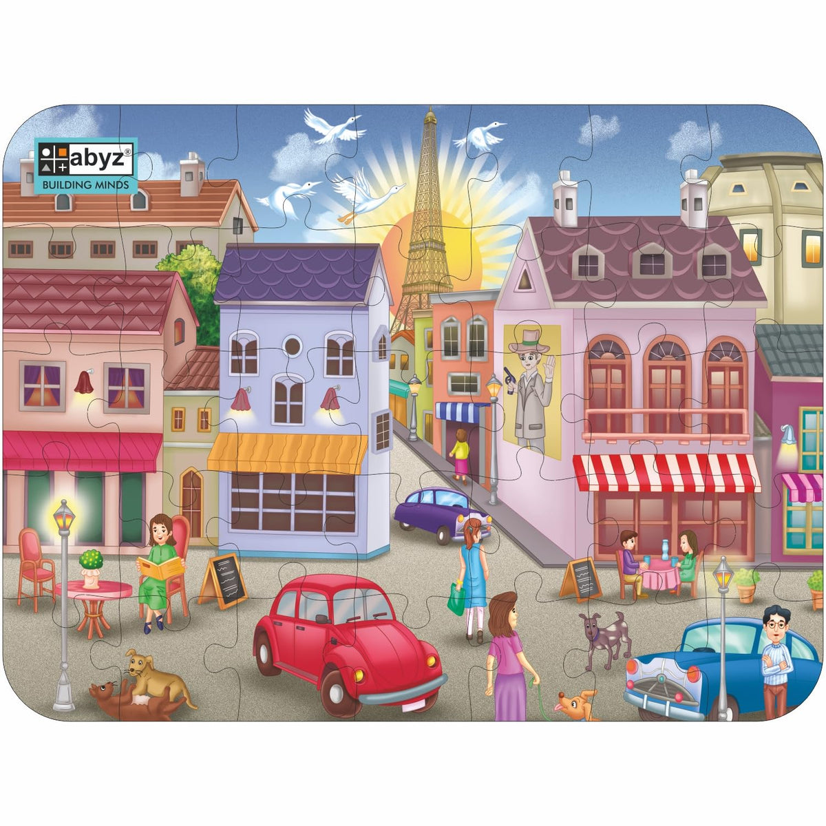 Abyz Wooden Jigsaw Puzzle  City With Eiffel Tower Playset For Fun Educational & Little Explorers, 35Pieces Fun Games With Mult