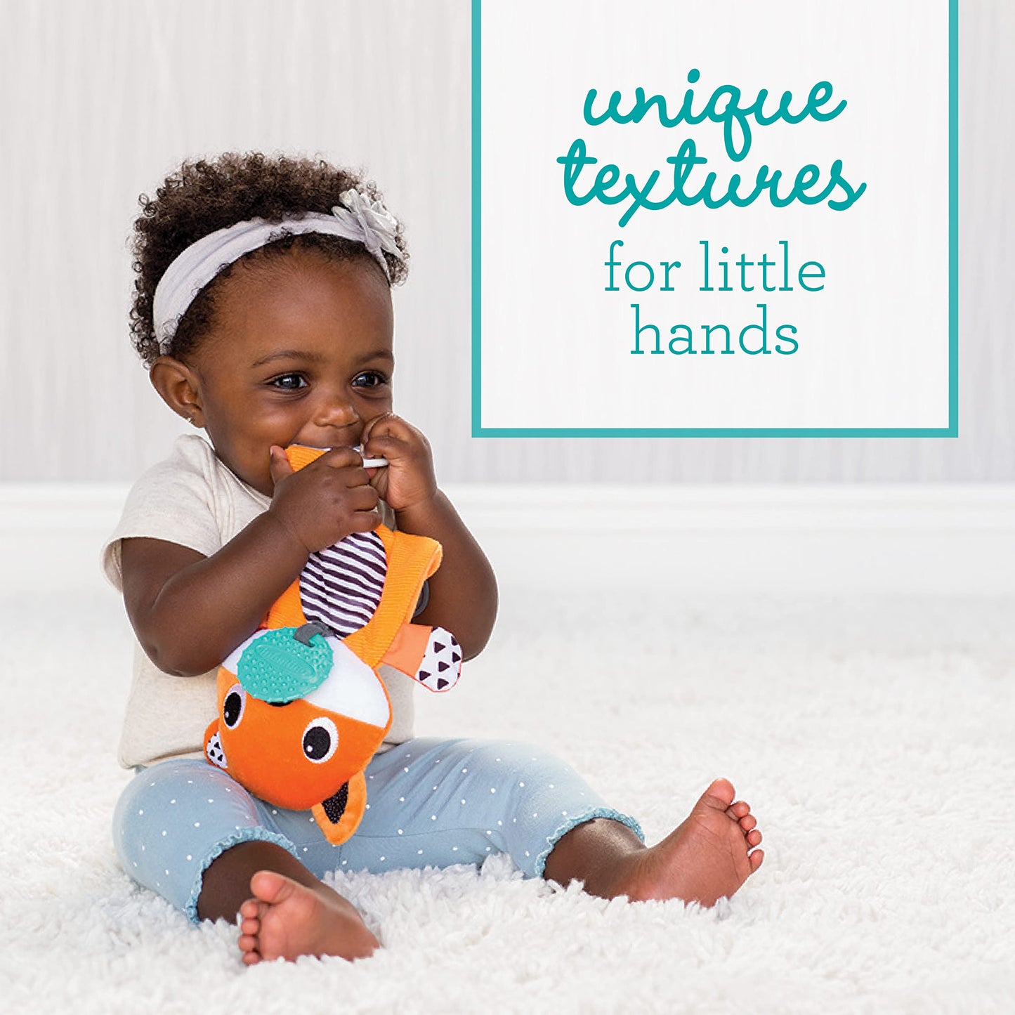 Infantino Cuddly Teether Fox - BPA-Free Silicone, 3 Textured Teething Spots, Soft Fabric, 1 Count, for Babies 0M+