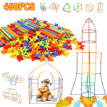 Creative Straw Stem Building Toys 450Pcs Aged For 3-5 5-7 Preschool Kids Constructor Toy Thin Tube Toy Diy Educational Interlock