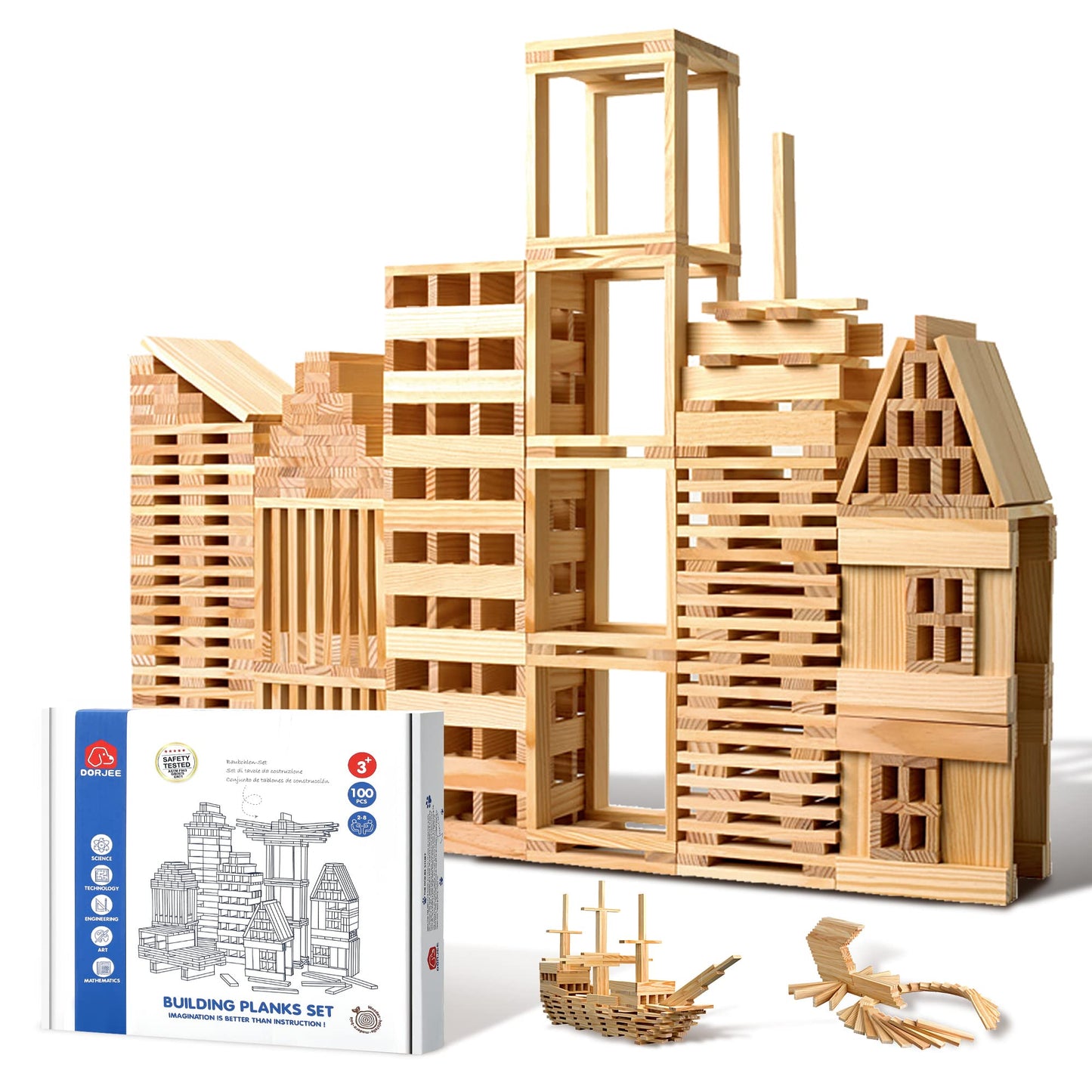 Iceko Kn 100Pcs Classic Wooden Building Blocks Set,Solid Stem Building Toys For Kids, Preschool Learning Montessori Toys For Tod