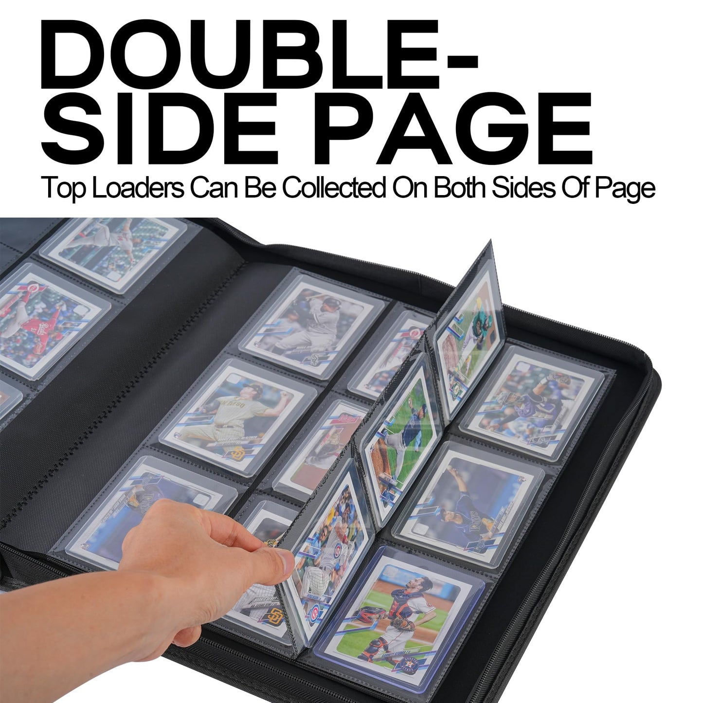 D DACCKIT Toploader Binder  Holds 288 Toploaders - 9-Pocket Top Loader Binder for 3 x 4 Rigid Card Holders for Trading Cards or Sports Cards(Classic Black Model A)
