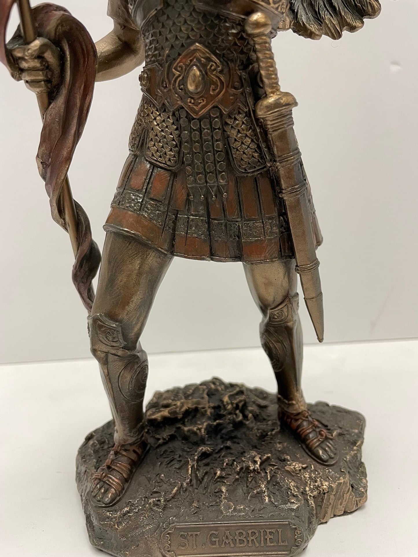 Unknown 13 Inch Cold Cast Bronze Figurine - Archangel Saint Gabriel with Horn, 7.48"x6.11"x2.99"