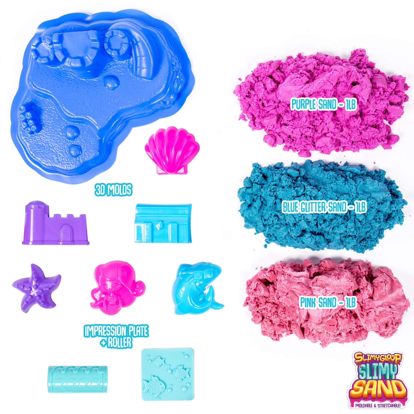 SLIMYSAND Slimy Sand Magical Mermaid, 3 lbs Stretchy Play Sand in Purple, Blue Glitter & Pink, Ages 3+
