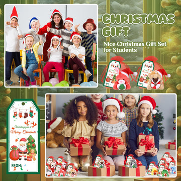 Wiwiqing 24 Set Christmas Mini Stuffed Animals Toy With Xmas Cards And Organza Bags Tiny Christmas Keychain Animal Plush Toys Fo