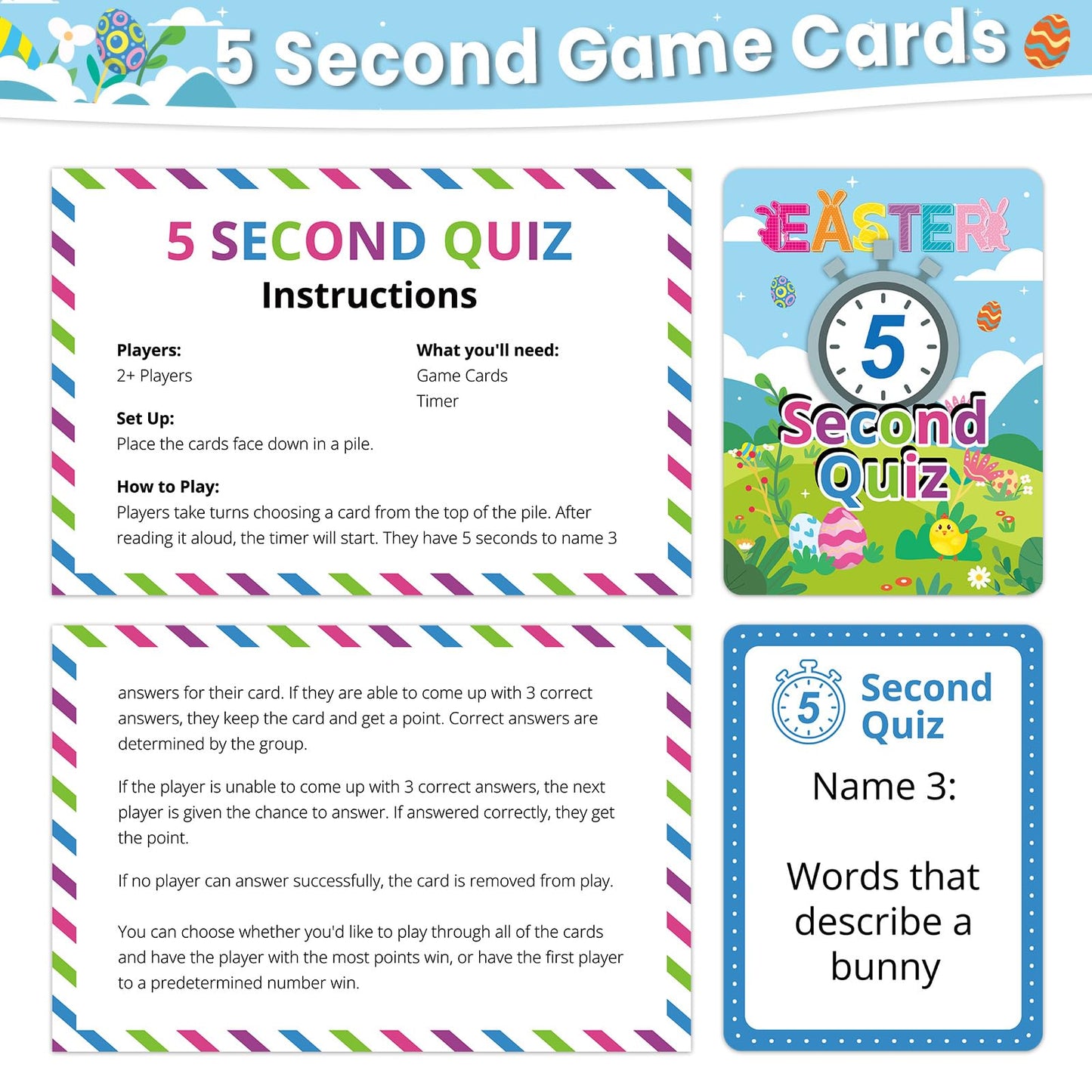 Easter 5 Second Game 108 Simple Question Cards Digital Timer And 5 Second Hourglass Question Card Games For Adults Family Party