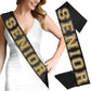 Rhinestonesash Senior Sash - Senior Gold Glitter Black Premium Quality Premium Grade Satin Sash - Senior Send Off Gifts - Black